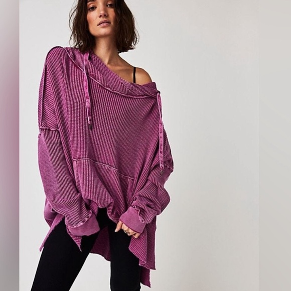 Free People One Gannet Thermal Oversized Hoodie in Queen Violet Medium - Picture 2 of 11